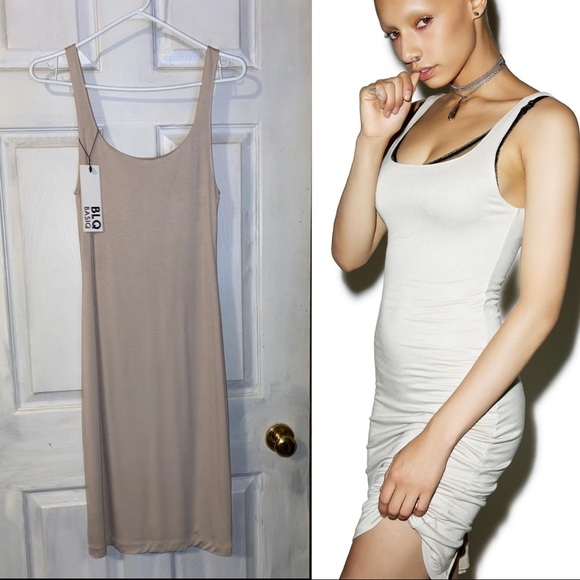 NWT 💕 BLQ BasiQ Back Slit Nude Midi Dress - Picture 2 of 3